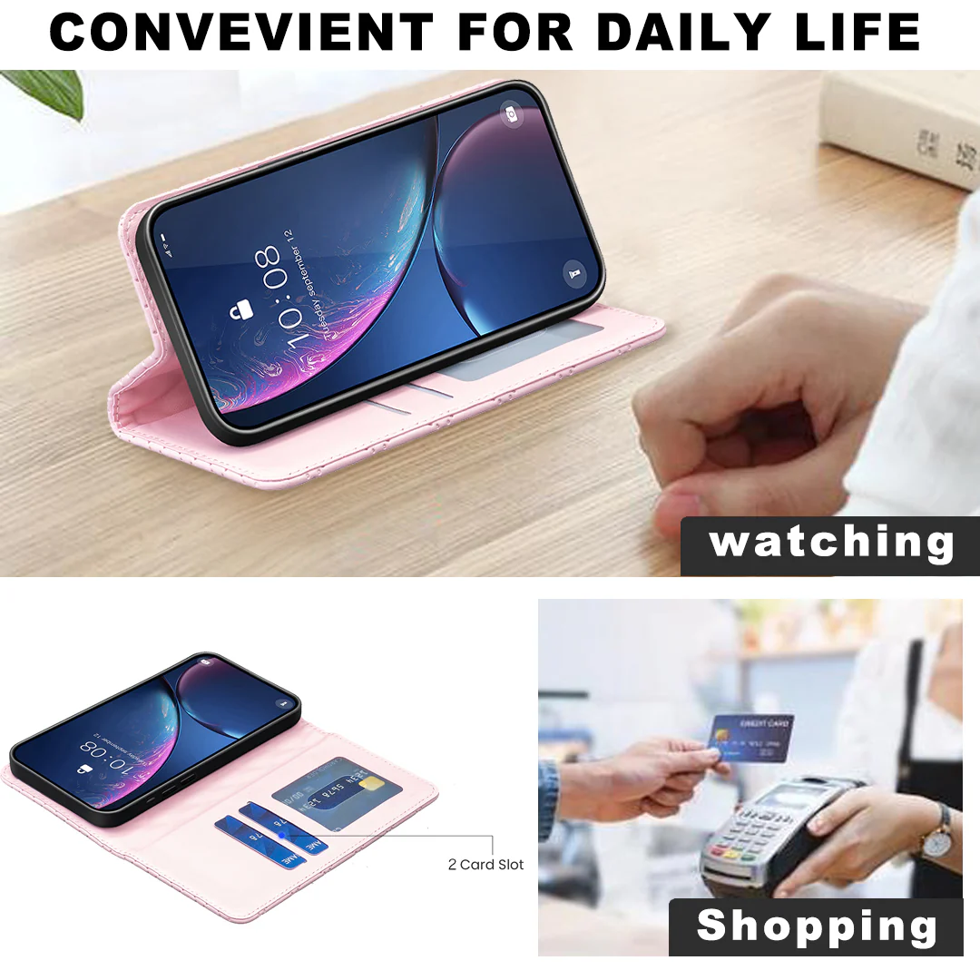 For iPhone 17 Pro Max Case with Card Holder BINFEN COLOR PU Leather Phone Stand Cover - Pink - Image 5