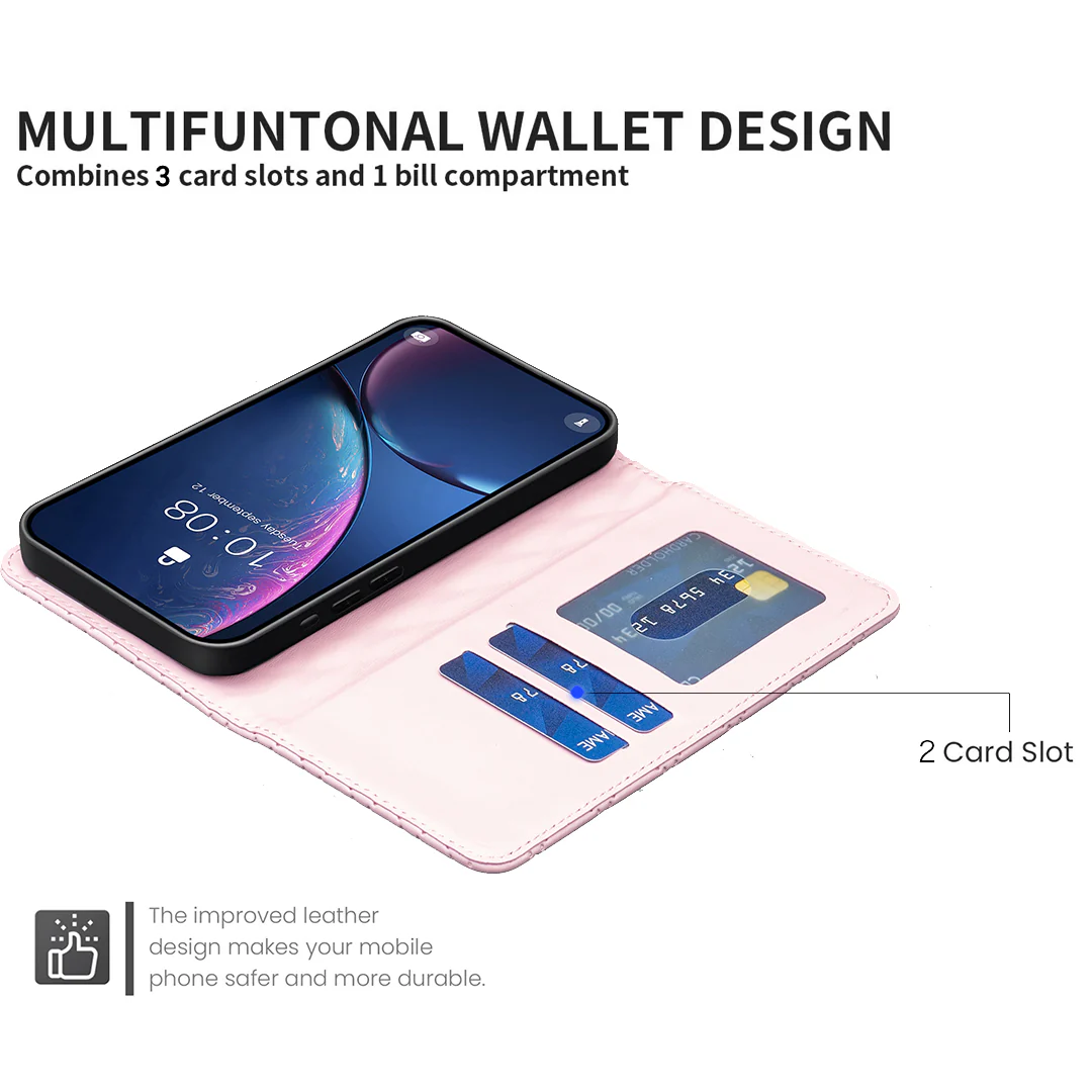 For iPhone 17 Pro Max Case with Card Holder BINFEN COLOR PU Leather Phone Stand Cover - Pink - Image 7