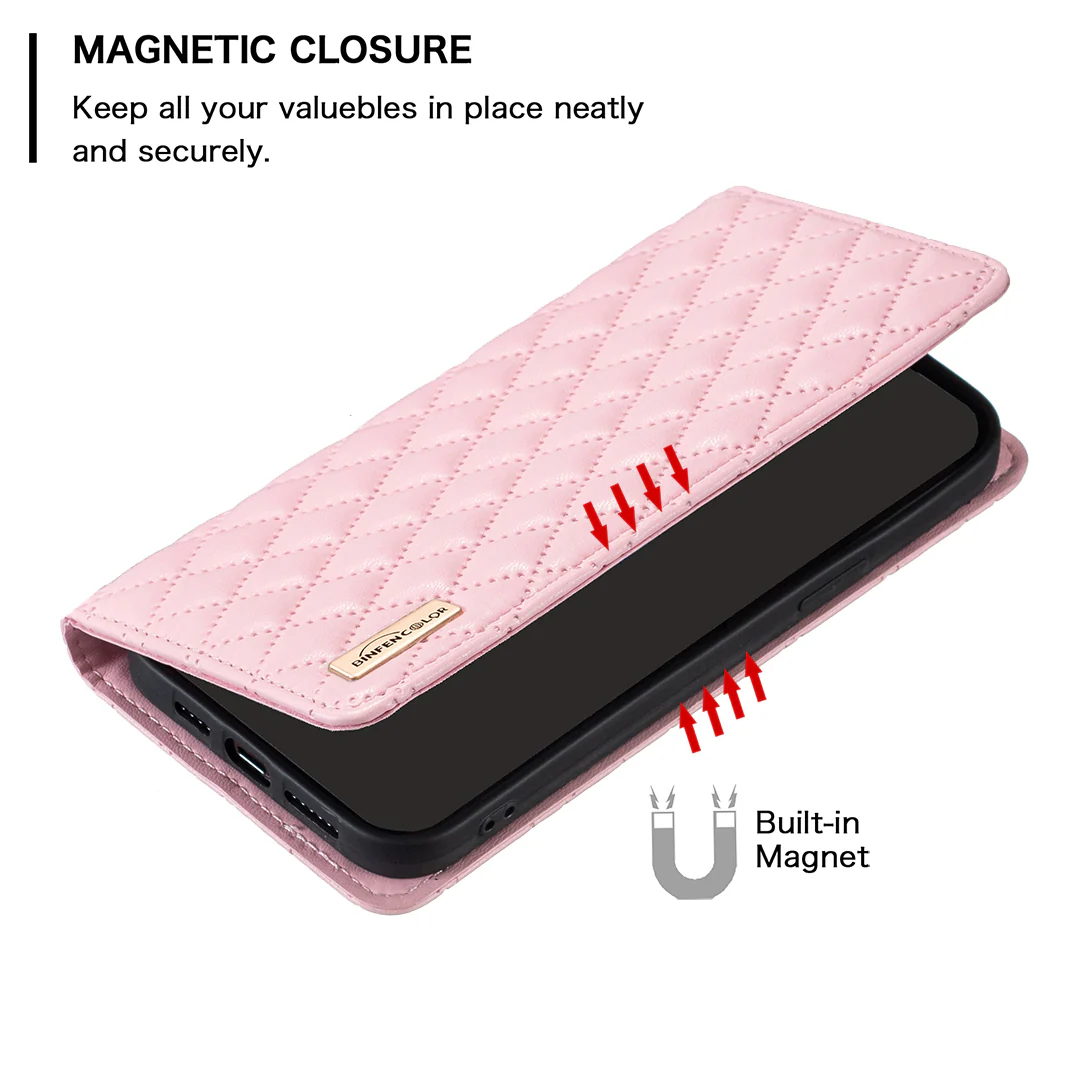 For iPhone 17 Pro Max Case with Card Holder BINFEN COLOR PU Leather Phone Stand Cover - Pink - Image 8