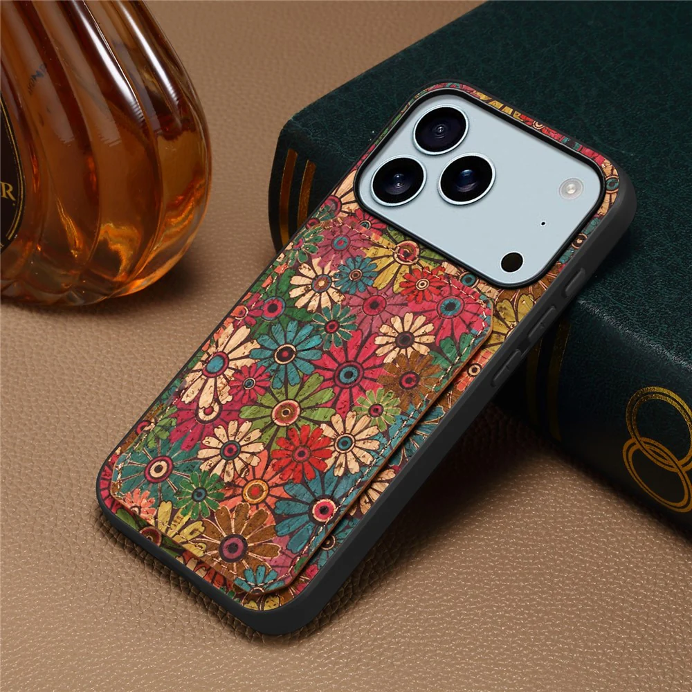 For iPhone 17 Pro Max Case with Card Holder Kickstand Flowers Design Leather Phone Cover - Spring / Green - Image 5