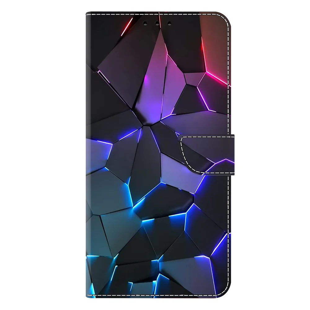 For iPhone 17 Pro Max Case with Card Slot Pattern Printed TPU + PU Leather Flip Phone Cover - Blue Cracks - Image 5