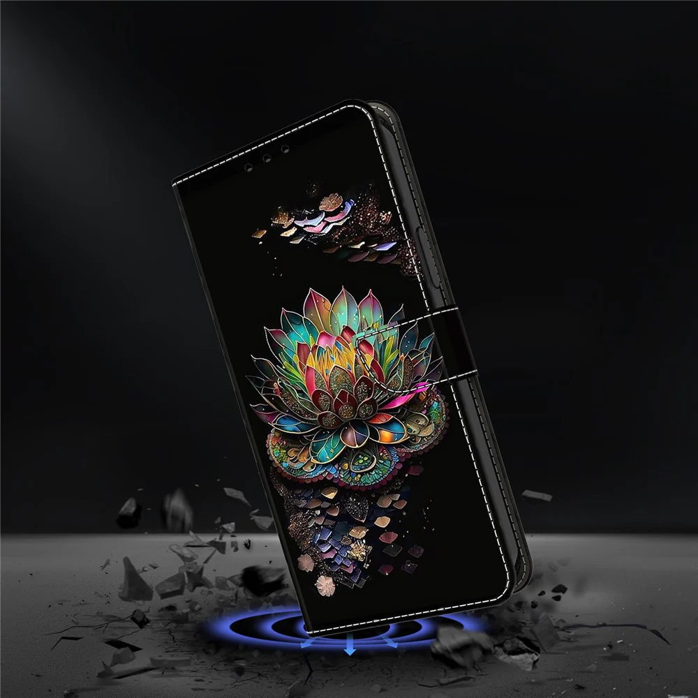 For iPhone 17 Pro Max Case with Card Slot Pattern Printed TPU + PU Leather Flip Phone Cover - Lotus - Image 4