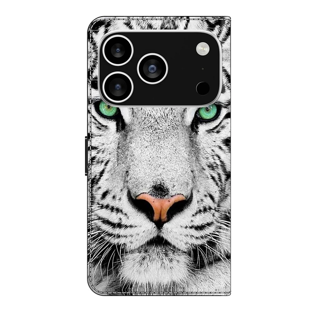For iPhone 17 Pro Max Case with Card Slot Pattern Printed TPU + PU Leather Flip Phone Cover - Tiger Face - Image 6