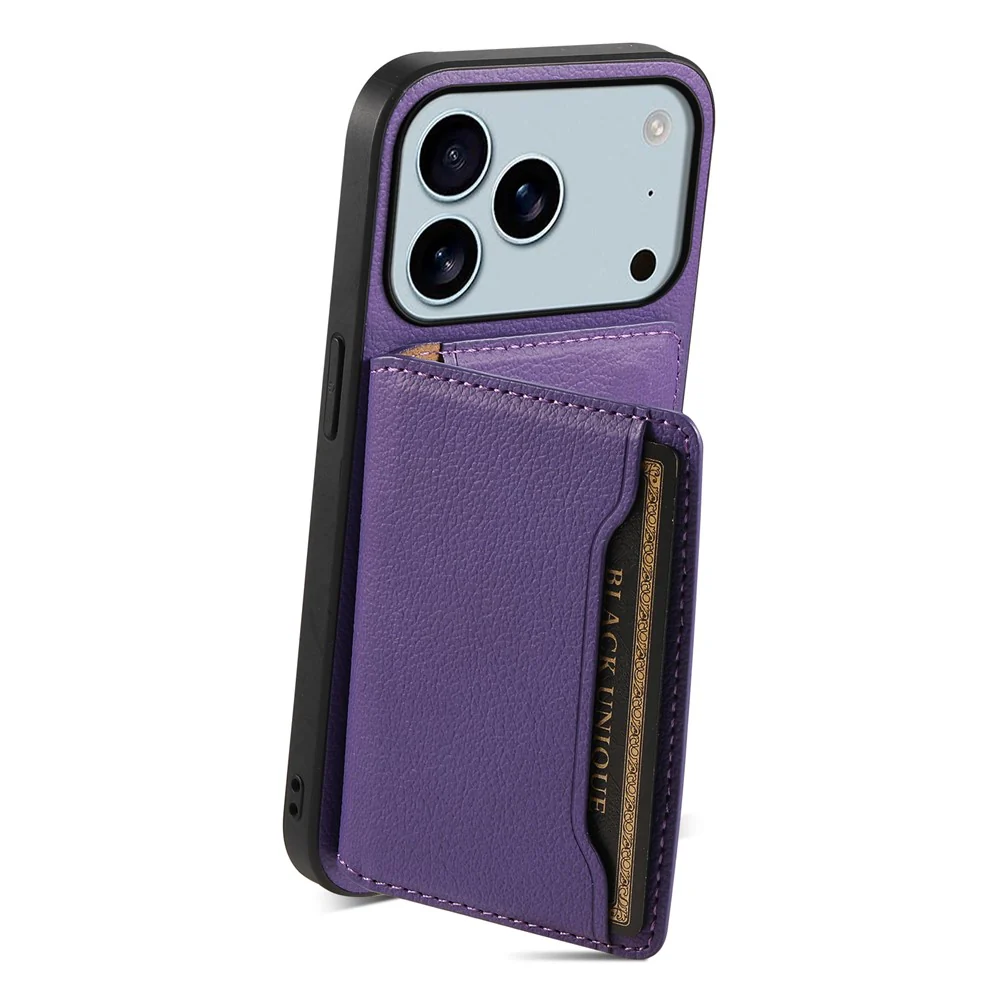 For iPhone 17 Pro Max Case with Card Slots Kickstand Calf Texture Leather Phone Back Cover - Purple - Image 2