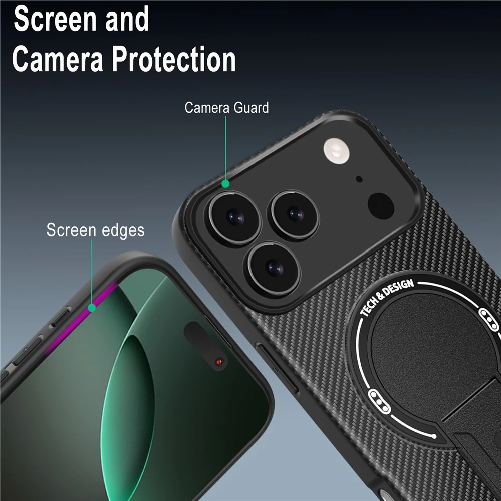 For iPhone 17 Pro Max Case with Kickstand Carbon Fiber Texture PC + TPU Phone Cover - Brown - Image 5