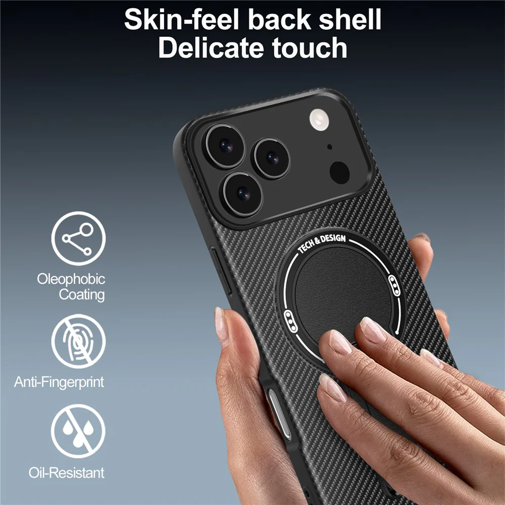 For iPhone 17 Pro Max Case with Kickstand Carbon Fiber Texture PC + TPU Phone Cover - Red - Image 3