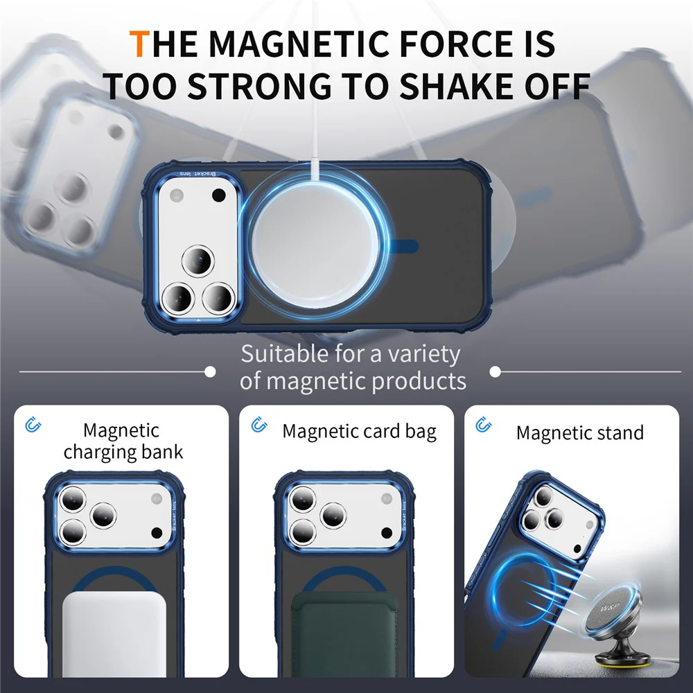 For iPhone 17 Pro Max Case with Lens Kickstand Matte Phone Back Cover Compatible with MagSafe - Blue - Image 3