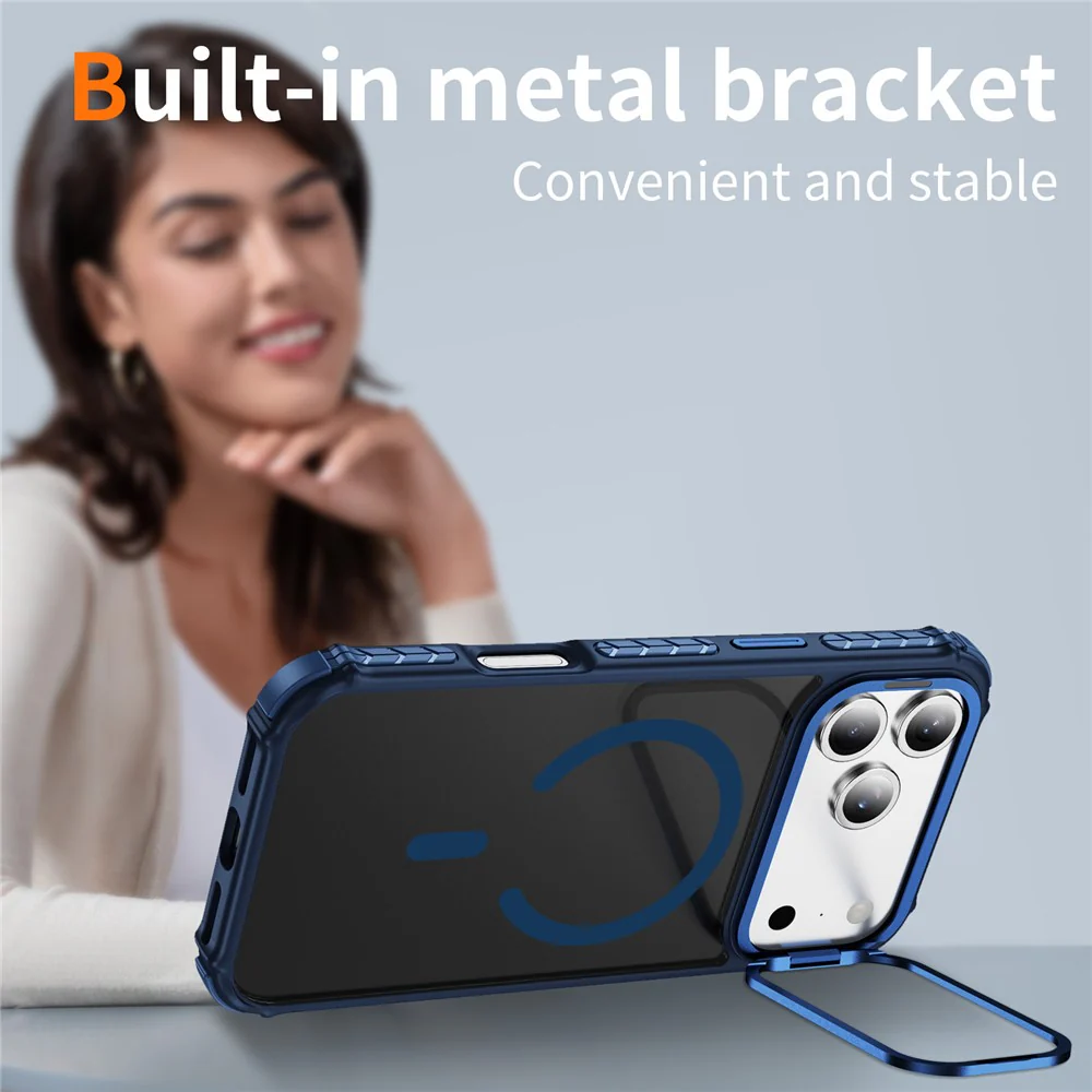 For iPhone 17 Pro Max Case with Lens Kickstand Matte Phone Back Cover Compatible with MagSafe - Blue - Image 4