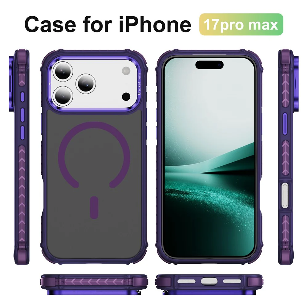 For iPhone 17 Pro Max Case with Lens Kickstand Matte Phone Back Cover Compatible with MagSafe - Purple - Image 2