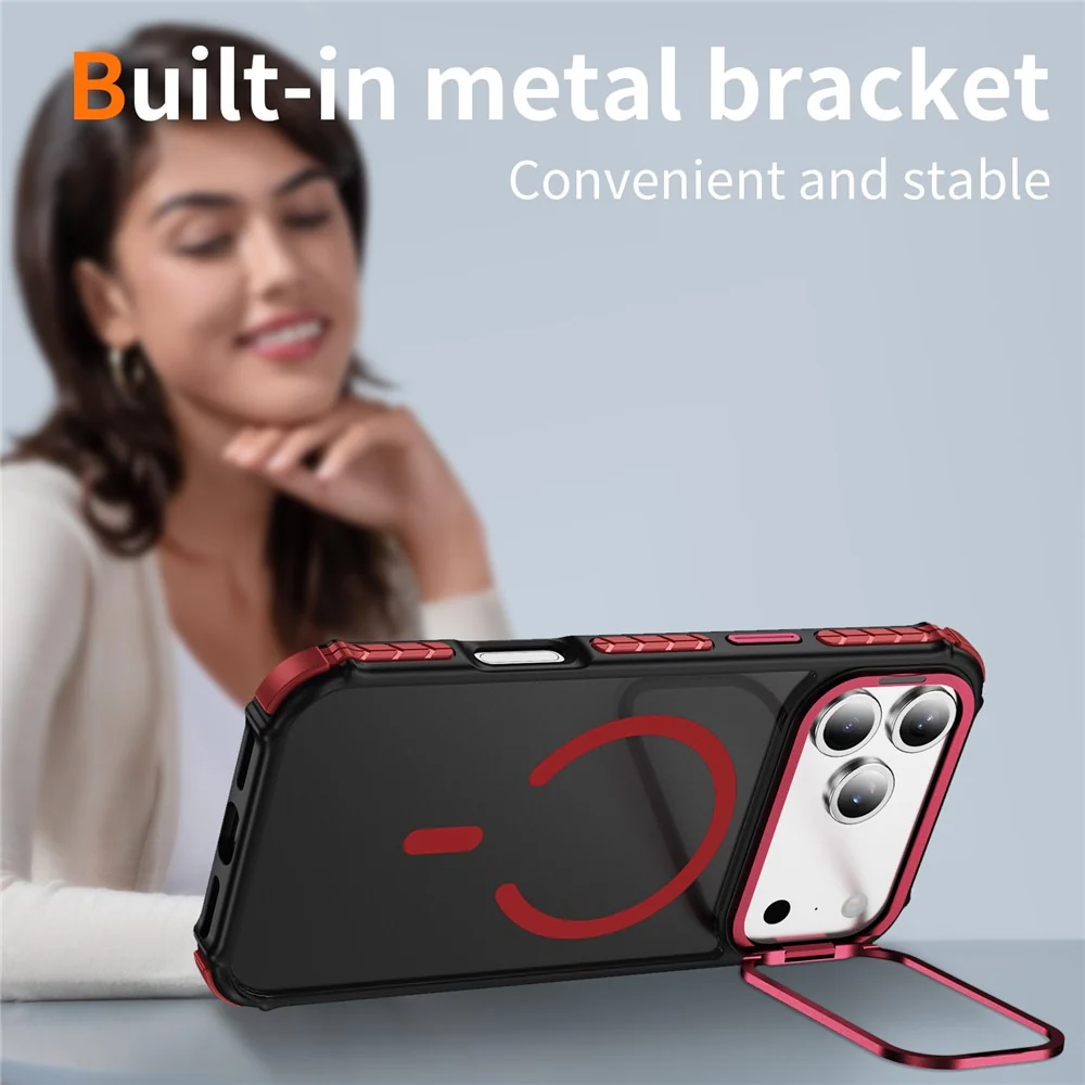 For iPhone 17 Pro Max Case with Lens Kickstand Matte Phone Back Cover Compatible with MagSafe - Red - Image 4