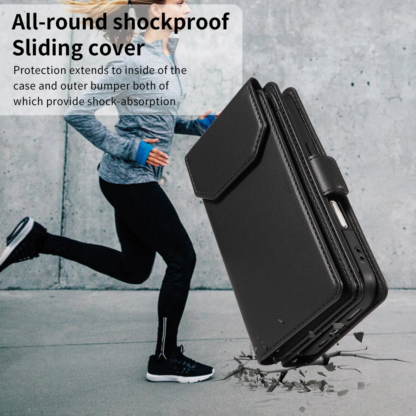 For iPhone 17 Pro Max Case with Multi-Card Holder and Strap PU Leather Phone Cover Stand - Black - Image 7