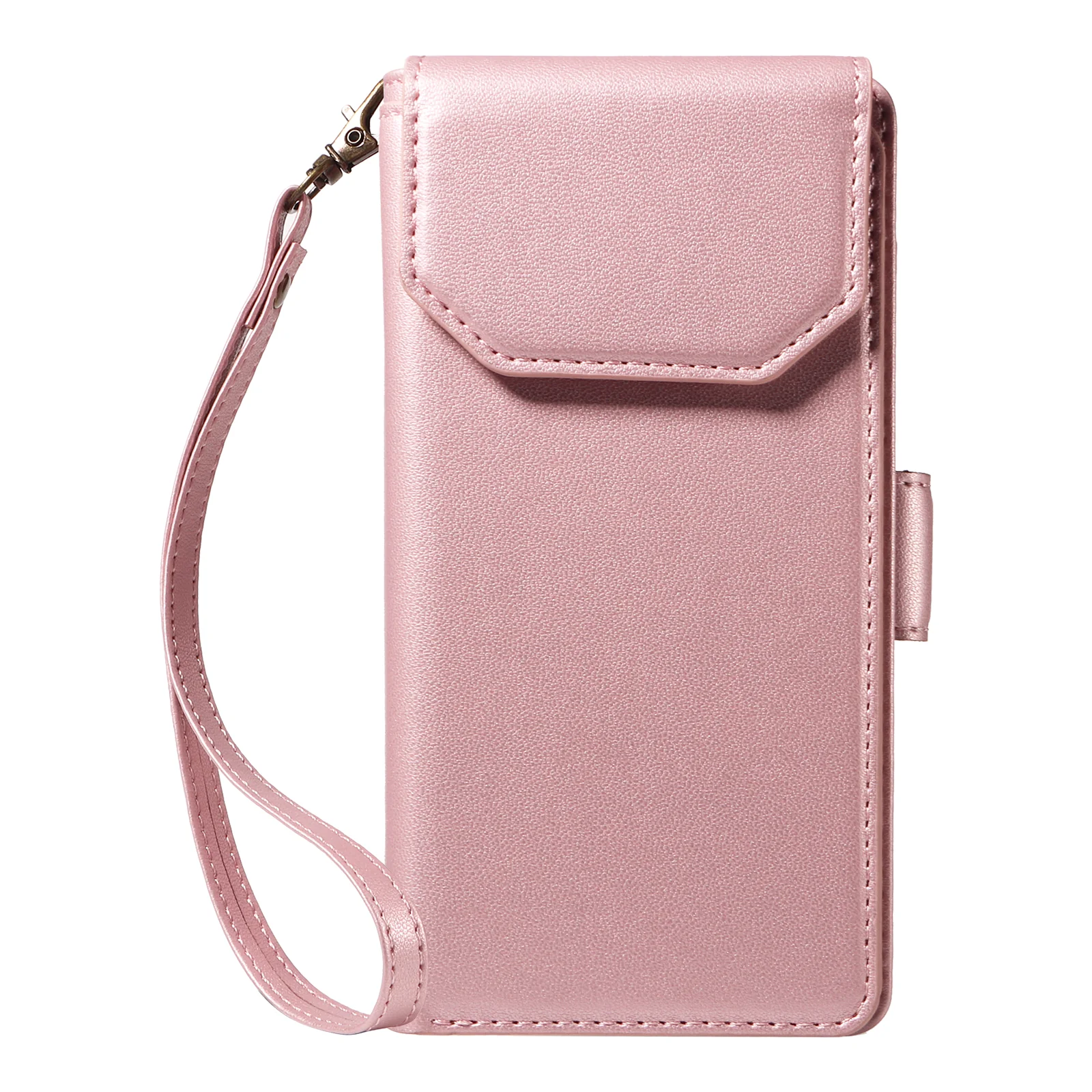 For iPhone 17 Pro Max Case with Multi-Card Holder and Strap PU Leather Phone Cover Stand - Rose Gold - Image 8