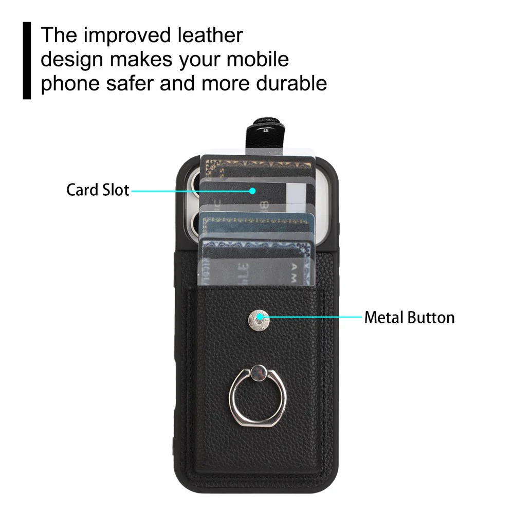 For iPhone 17 Pro Max Case with Ring Kickstand Drawing Type Card Slots Leather Back Cover - Brown - Image 4