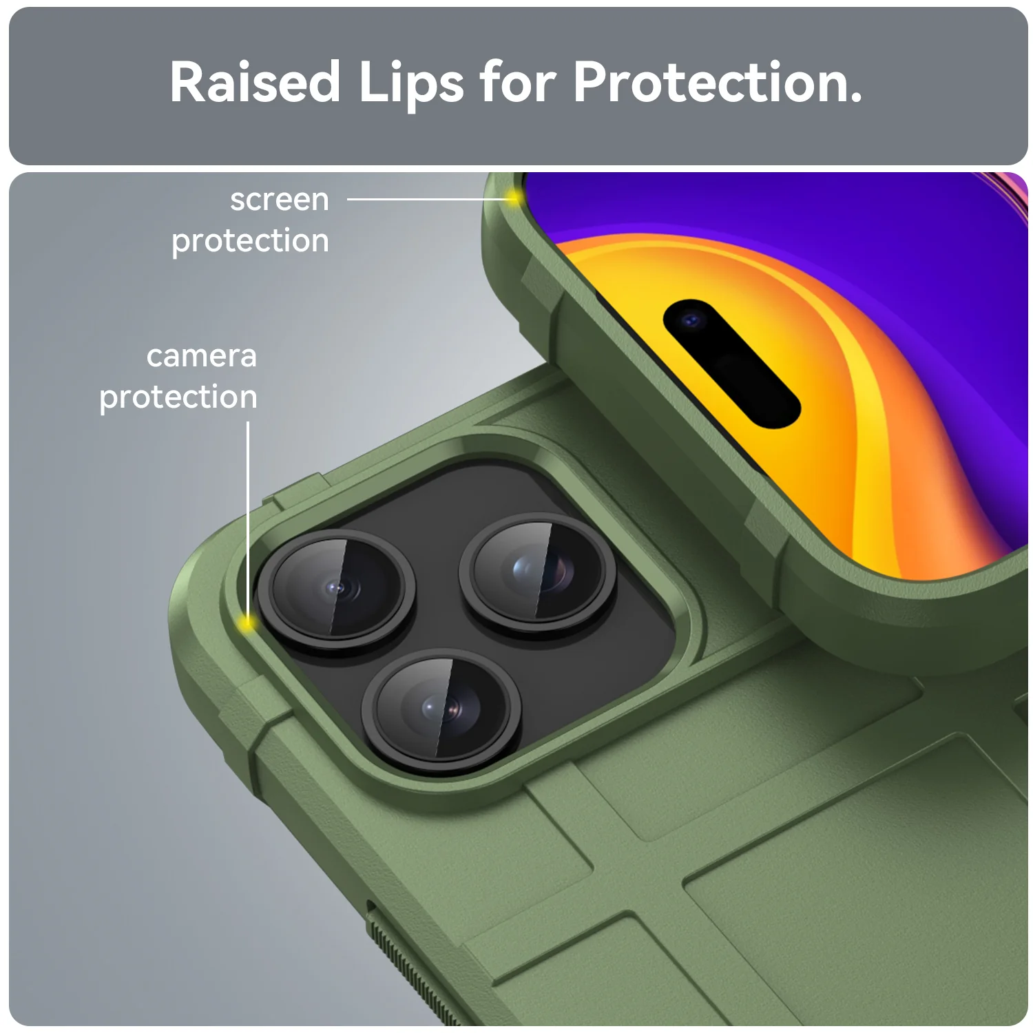 For iPhone 17 Pro Max Case with Screen Film WANLONFENG HD Series Grid Design Anti-Slip TPU Phone Cover - Green - Image 7