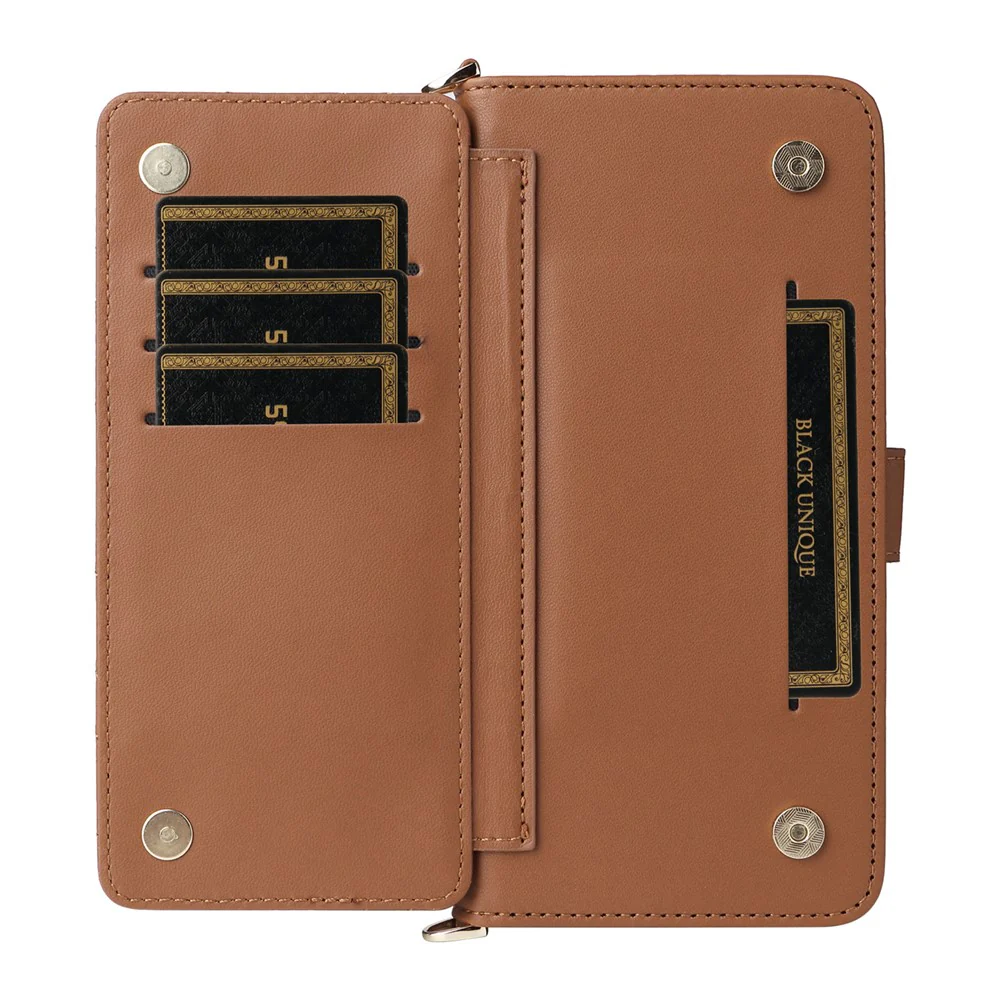 For iPhone 17 Pro Max Case with Shoulder / Wrist Strap Leather Phone Cover Stand Wallet - Brown - Image 3