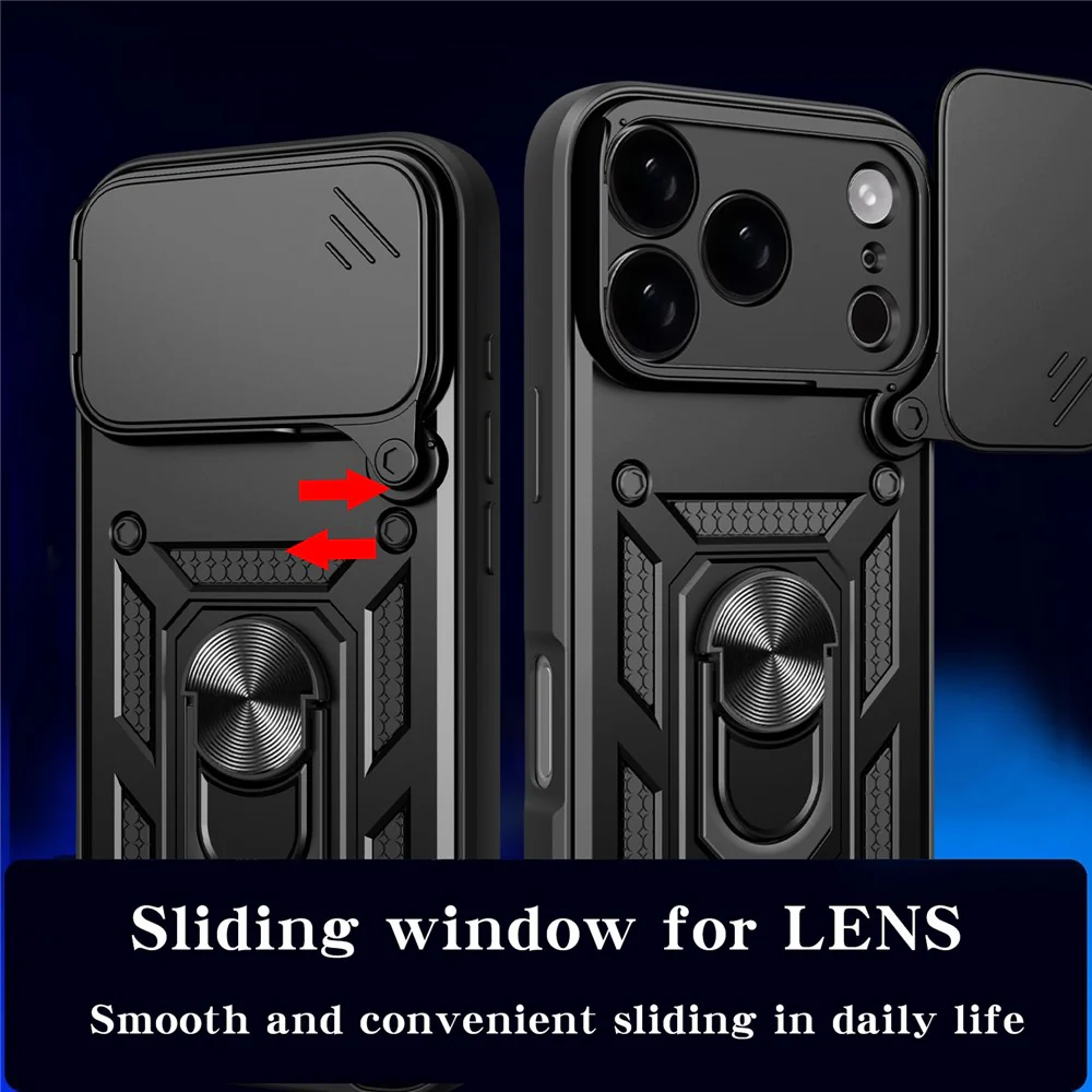 For iPhone 17 Pro Max Case with Slide Camera Lid PC + TPU Kickstand Phone Cover - Blue - Image 6