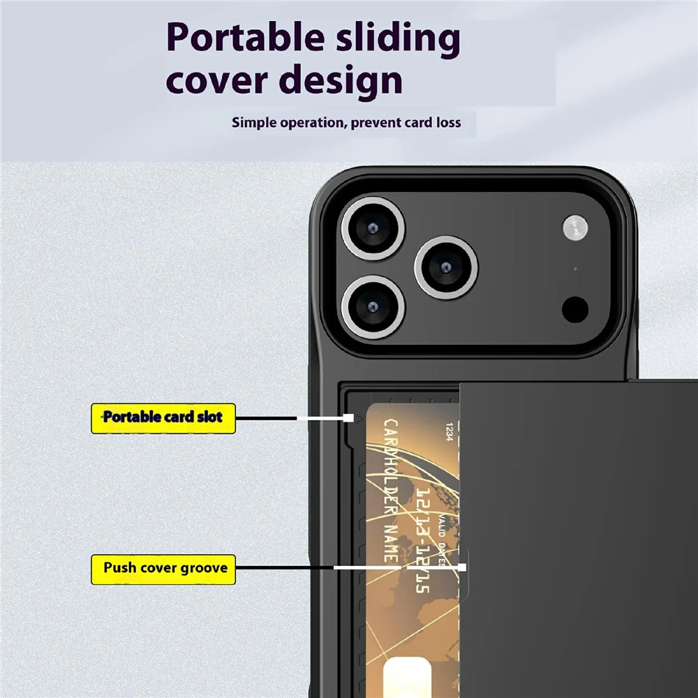 For iPhone 17 Pro Max Case with Sliding Card Holder PC + TPU Phone Back Cover - Green - Image 3