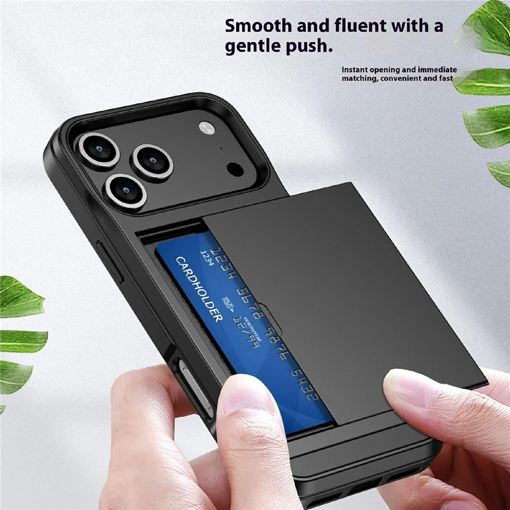 For iPhone 17 Pro Max Case with Sliding Card Holder PC + TPU Phone Back Cover - Green - Image 4
