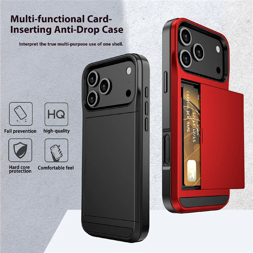 For iPhone 17 Pro Max Case with Sliding Card Holder PC + TPU Phone Back Cover - Rose Gold - Image 2