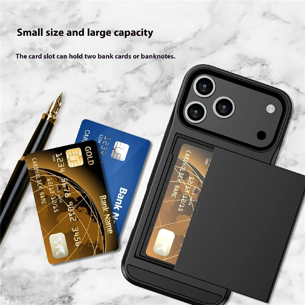 For iPhone 17 Pro Max Case with Sliding Card Holder PC + TPU Phone Back Cover - White - Image 5