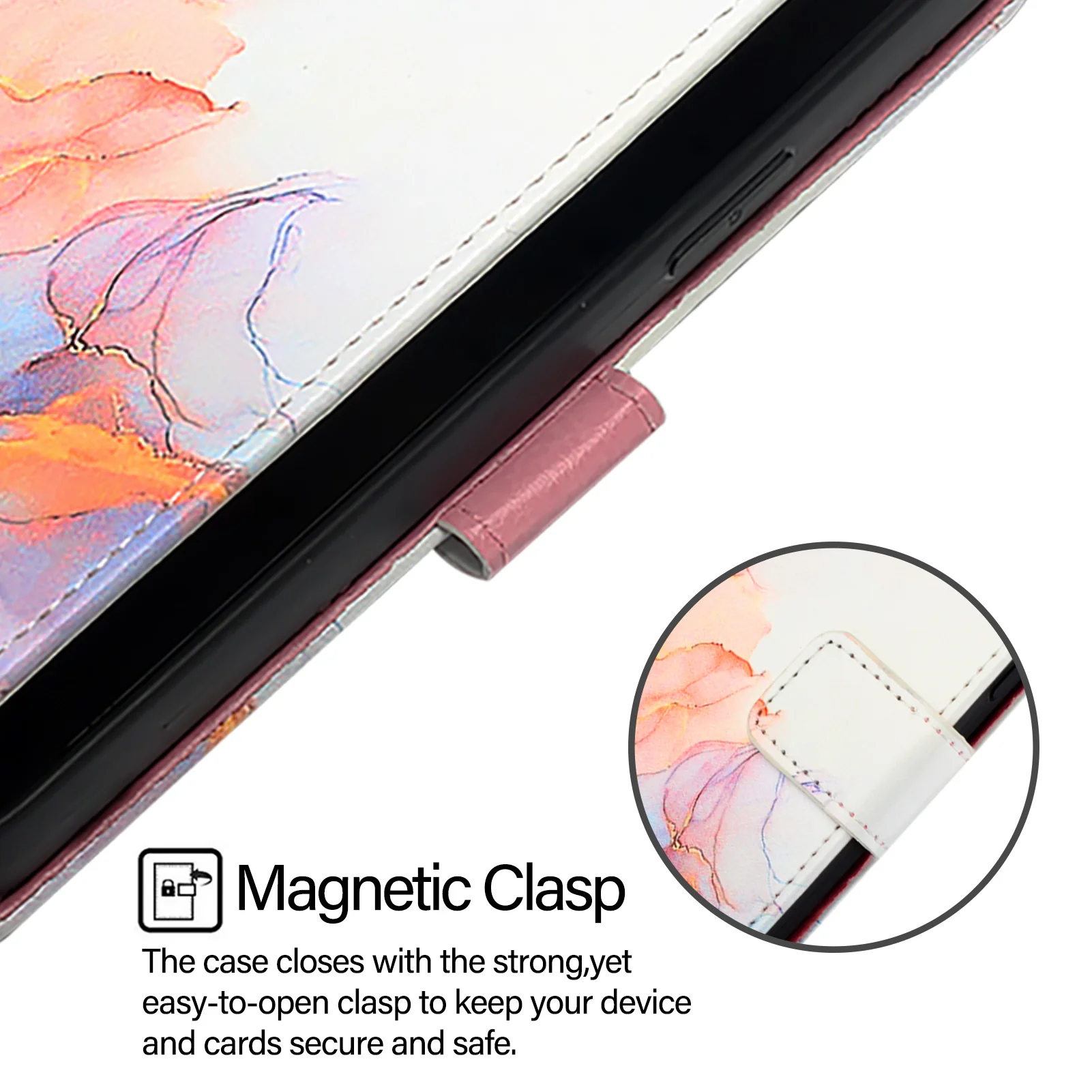 For iPhone 17 Pro Max Case with Strap Marble Pattern Leather Phone Cover Card Holder - Milky Way Marble White LS004 - Image 2
