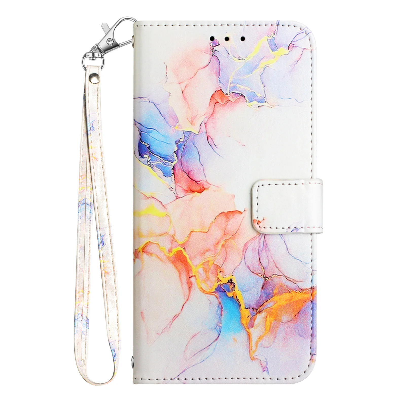For iPhone 17 Pro Max Case with Strap Marble Pattern Leather Phone Cover Card Holder - Milky Way Marble White LS004 - Image 3