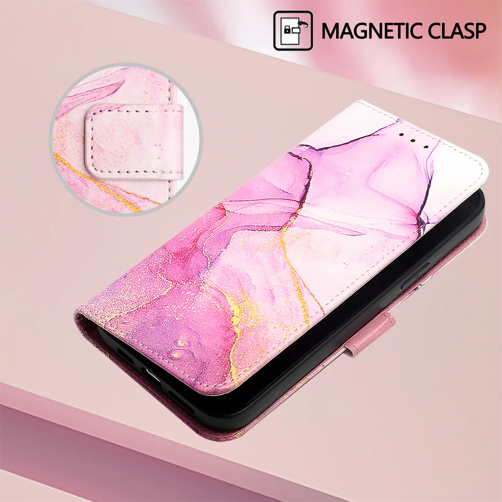 For iPhone 17 Pro Max Case with Strap Marble Pattern Leather Phone Cover Card Holder - Pink / Purple / Gold LS001 - Image 7