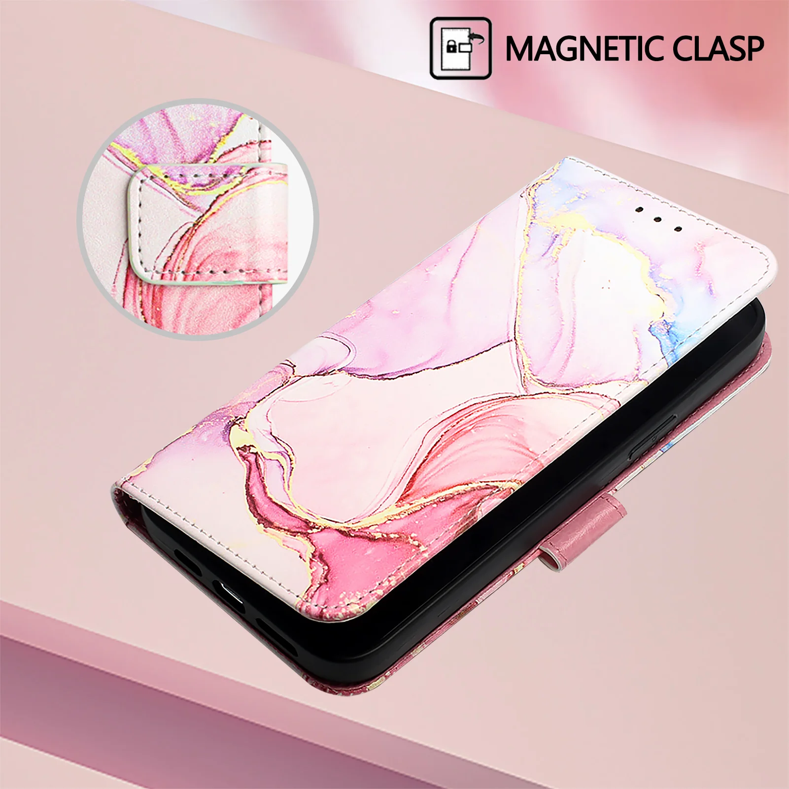 For iPhone 17 Pro Max Case with Strap Marble Pattern Leather Phone Cover Card Holder - Rose Gold LS005 - Image 7