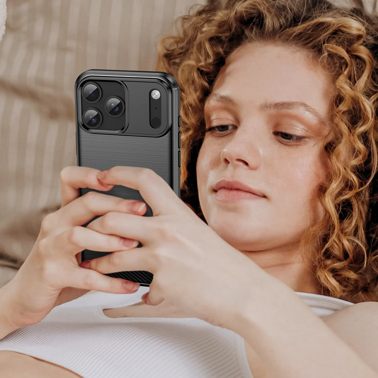 For iPhone 17 Pro Max Case with Tempered Glass WANLONFENG LS Series Brushed Texture TPU Phone Cover - Black - Image 8