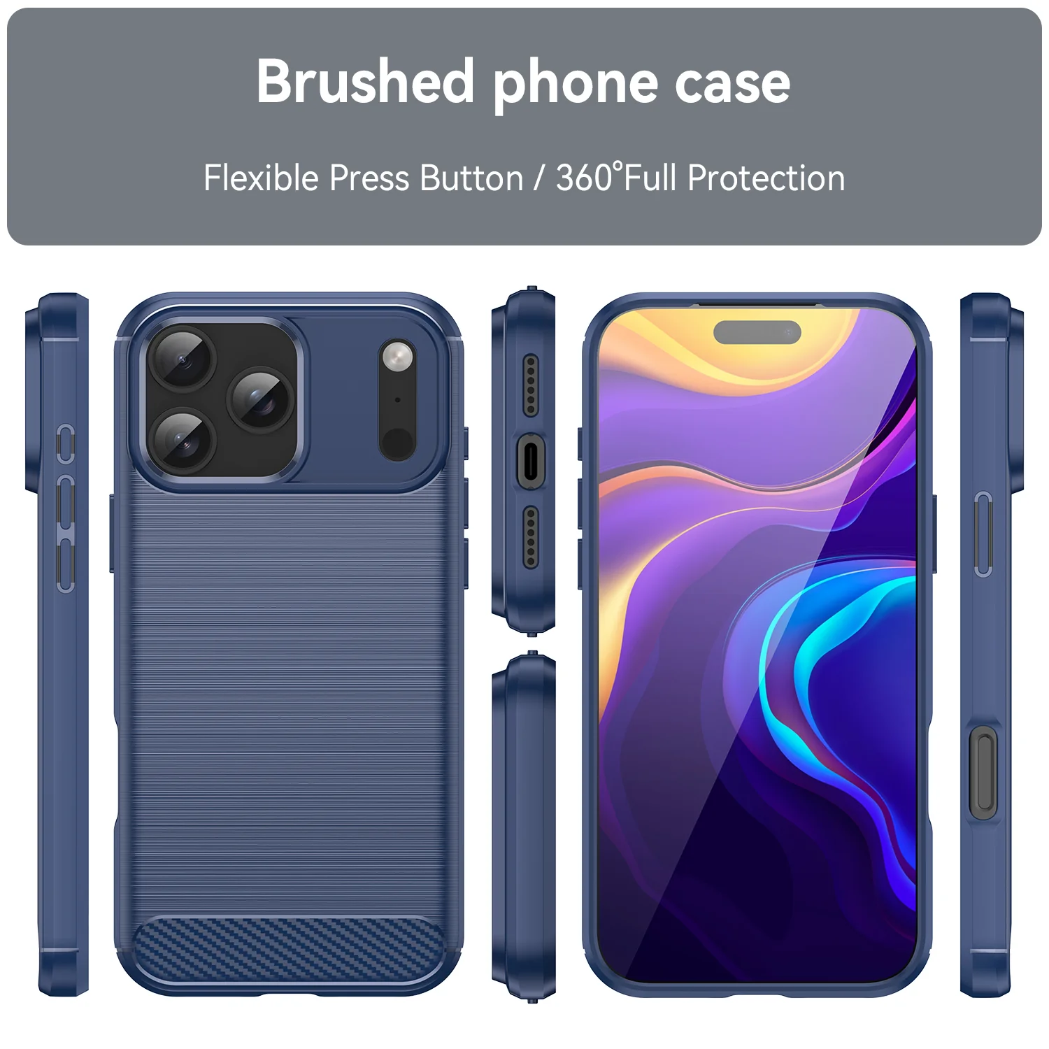 For iPhone 17 Pro Max Case with Tempered Glass WANLONFENG LS Series Brushed Texture TPU Phone Cover - Blue - Image 3