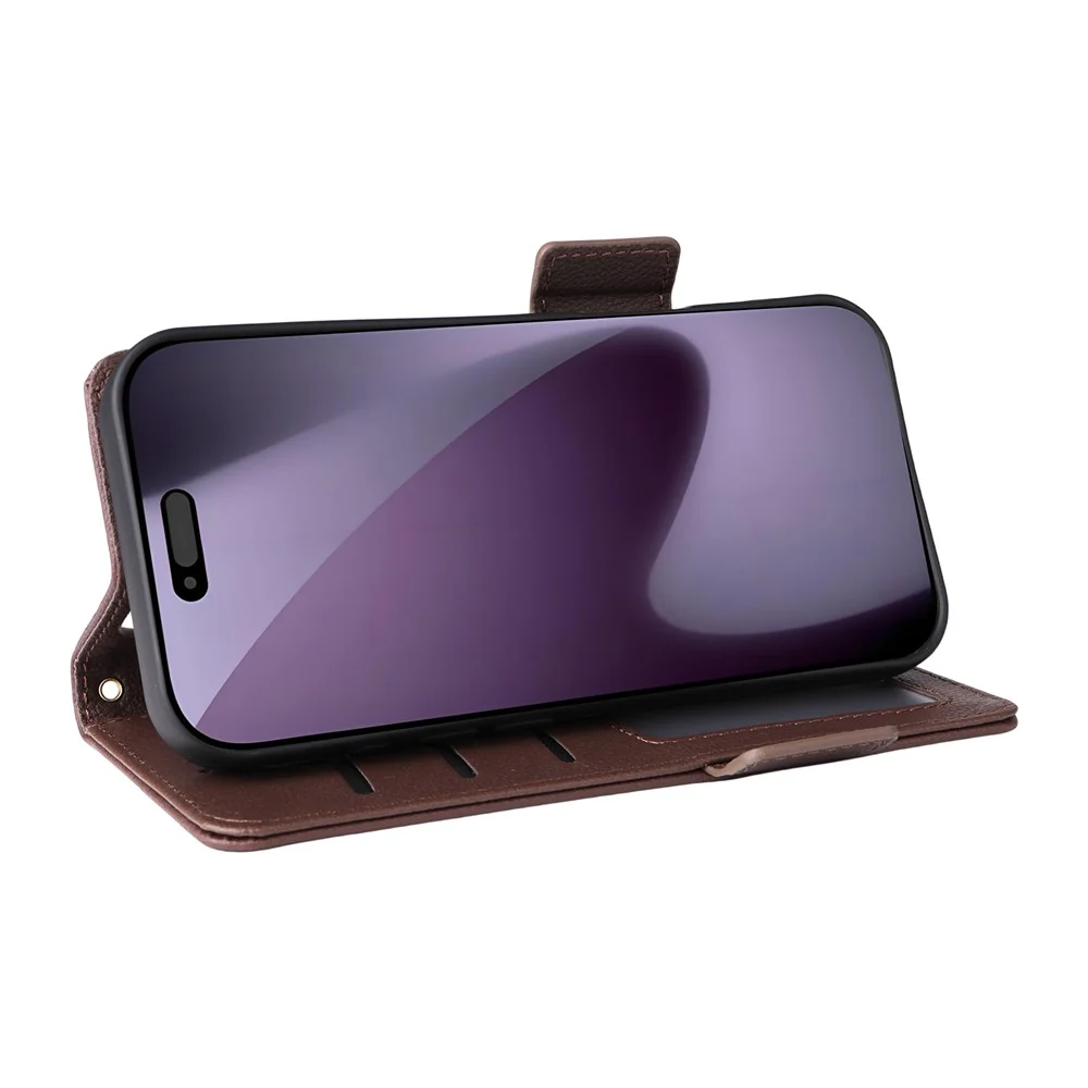 For iPhone 17 Pro Max Case with Wrist Strap Litchi Texture PU Leather Wallet Phone Cover - Brown - Image 4