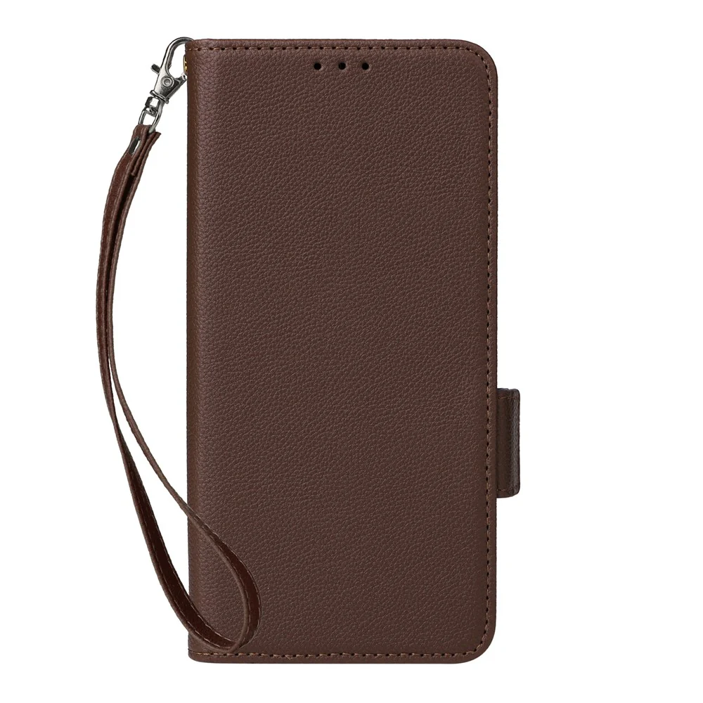 For iPhone 17 Pro Max Case with Wrist Strap Litchi Texture PU Leather Wallet Phone Cover - Brown - Image 7