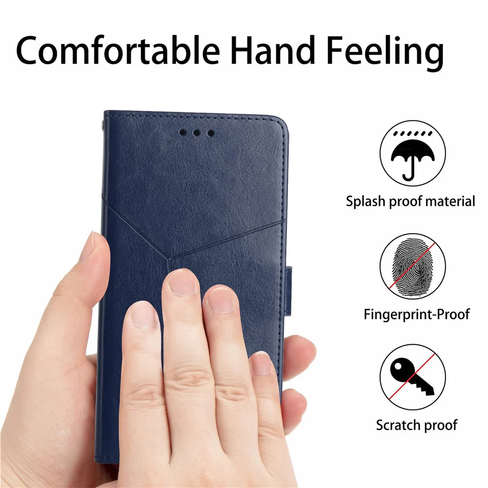 For iPhone 17 Pro Max Case with Wrist Strap Y Shaped Lines Imprint Leather Phone Cover - Blue - Image 5