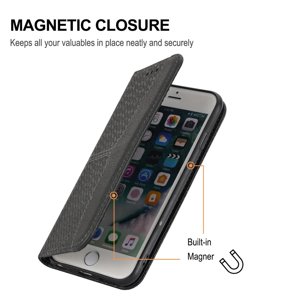 For iPhone 17 Pro Max Case Woven Texture PU Leather Wallet Phone Cover with Wrist Strap - Black - Image 6
