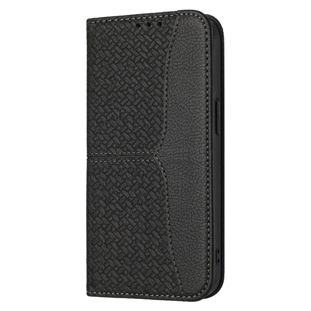 For iPhone 17 Pro Max Case Woven Texture PU Leather Wallet Phone Cover with Wrist Strap - Black - Image 8