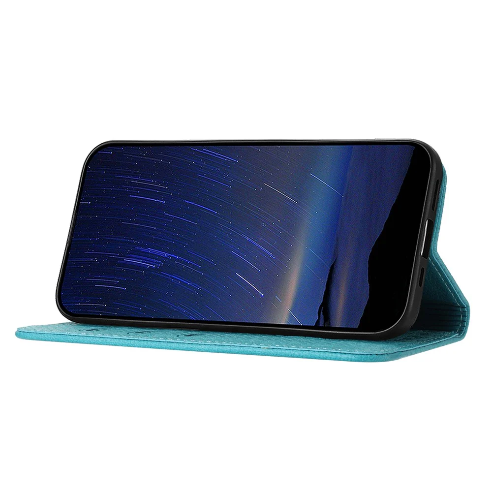 For iPhone 17 Pro Max Case Woven Texture PU Leather Wallet Phone Cover with Wrist Strap - Blue - Image 3
