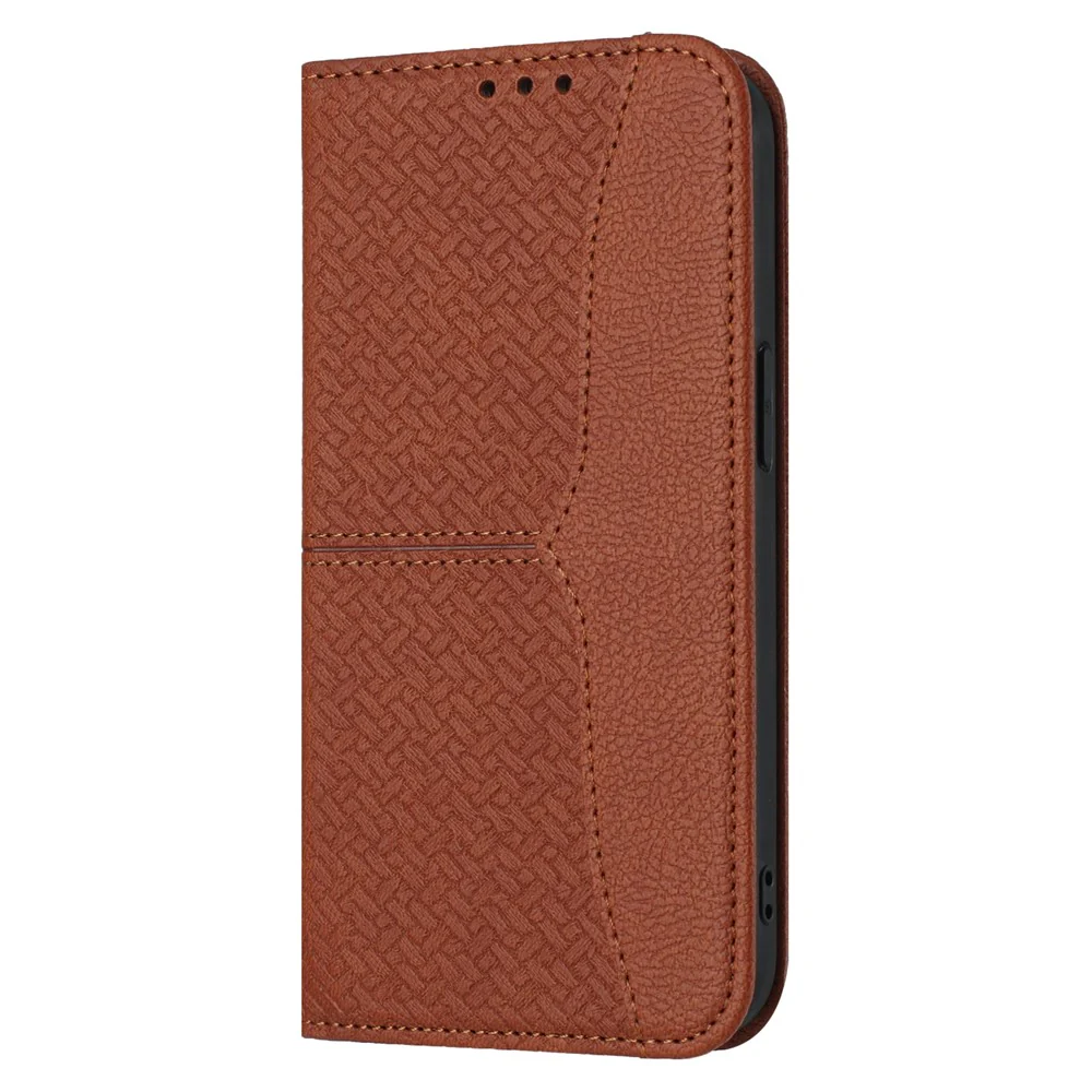 For iPhone 17 Pro Max Case Woven Texture PU Leather Wallet Phone Cover with Wrist Strap - Brown - Image 8