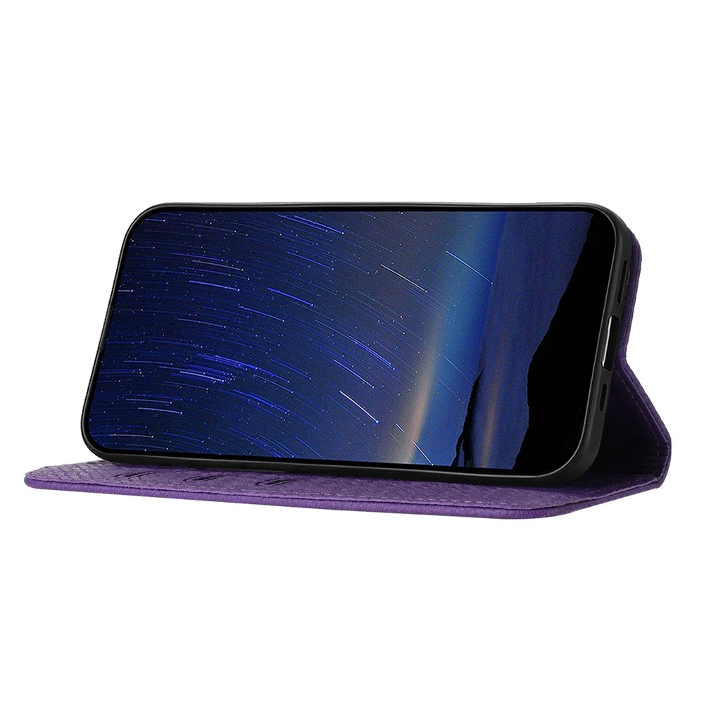 For iPhone 17 Pro Max Case Woven Texture PU Leather Wallet Phone Cover with Wrist Strap - Purple - Image 3