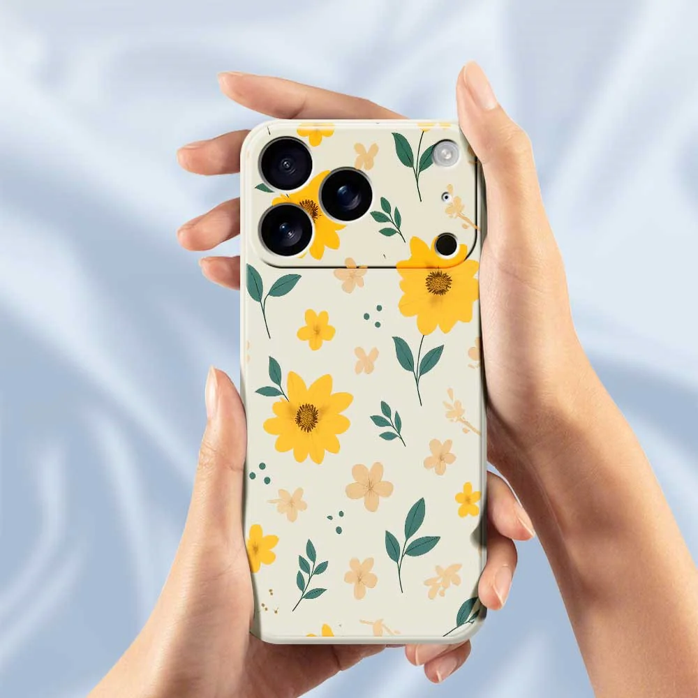 For iPhone 17 Pro Max Case Yellow Floral and Leaves Pattern Printing Straight Edge TPU Phone Back Cover - Purple - Image 6