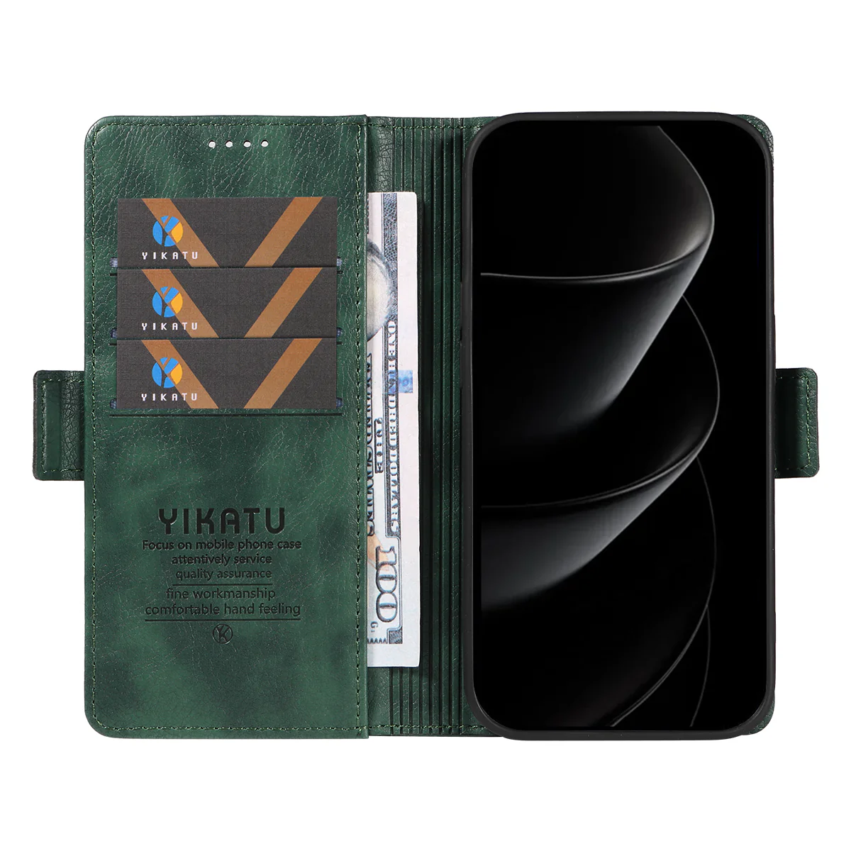 For iPhone 17 Pro Max Case YIKATU YK-007 Litchi Texture PU Leather Wallet Phone Cover - Green - Image 2
