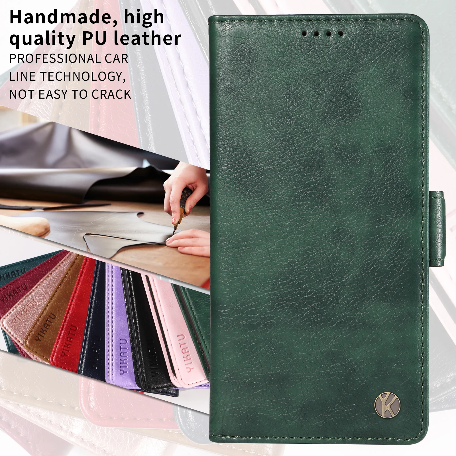 For iPhone 17 Pro Max Case YIKATU YK-007 Litchi Texture PU Leather Wallet Phone Cover - Green - Image 3