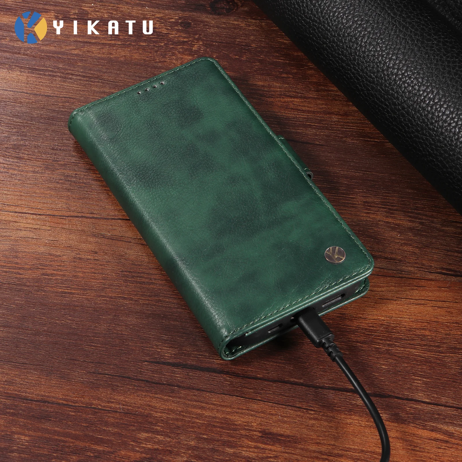 For iPhone 17 Pro Max Case YIKATU YK-007 Litchi Texture PU Leather Wallet Phone Cover - Green - Image 4