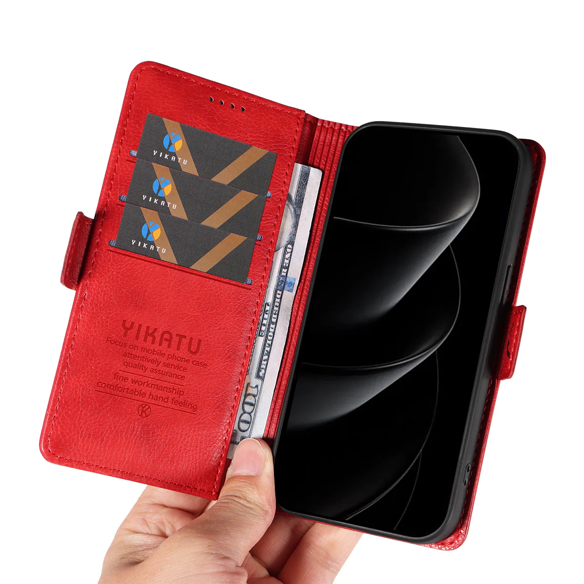 For iPhone 17 Pro Max Case YIKATU YK-007 Litchi Texture PU Leather Wallet Phone Cover - Red - Image 8