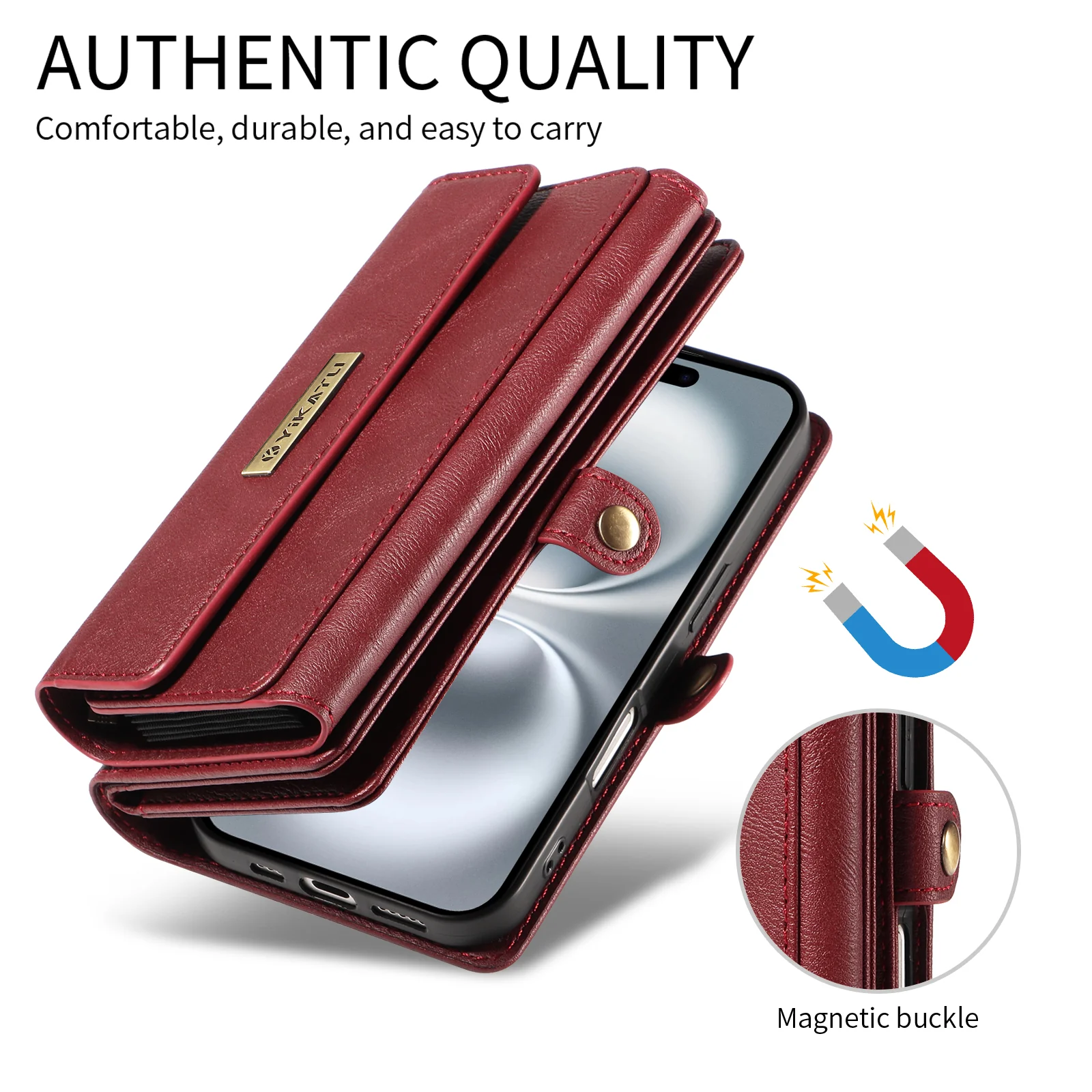 For iPhone 17 Pro Max Case YIKATU YK-008 Zipper Wallet Leather Phone Cover with Shoulder Strap - Red - Image 5