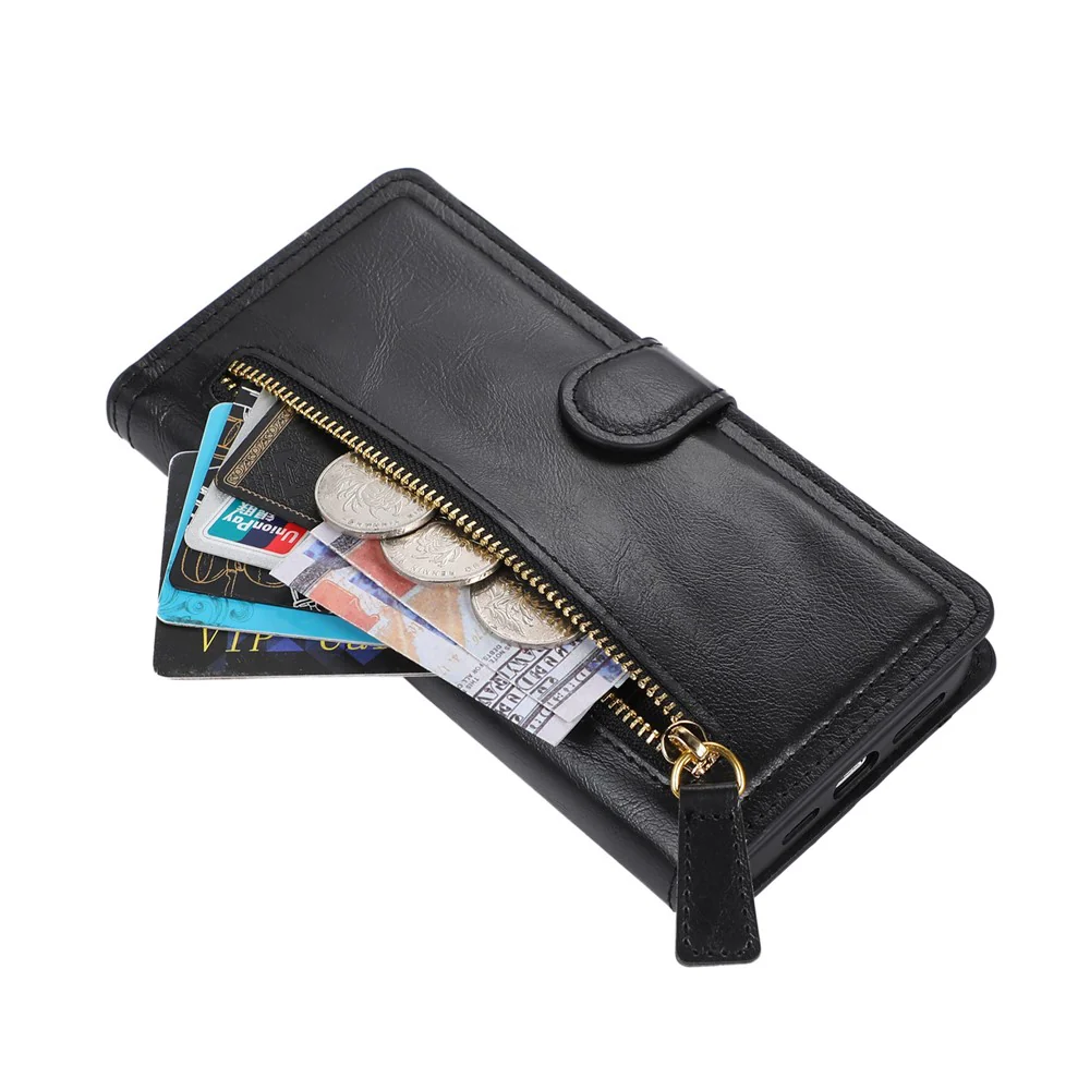 For iPhone 17 Pro Max Case Zipper Flip Leather Phone Cover with Card Holder - Black - Image 4