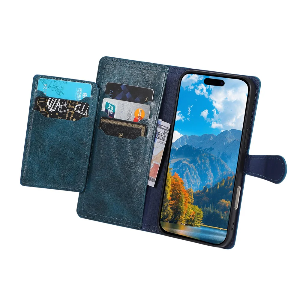 For iPhone 17 Pro Max Case Zipper Flip Leather Phone Cover with Card Holder - Blue - Image 2