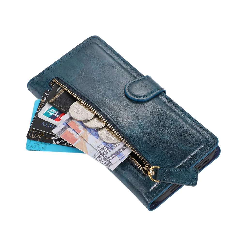 For iPhone 17 Pro Max Case Zipper Flip Leather Phone Cover with Card Holder - Blue - Image 5