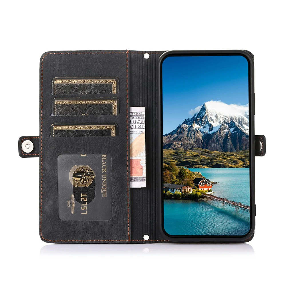 For iPhone 17 Pro Max Case Zipper Pocket 9 Card Slots PU Leather Phone Cover with Wrist Strap - Black - Image 4