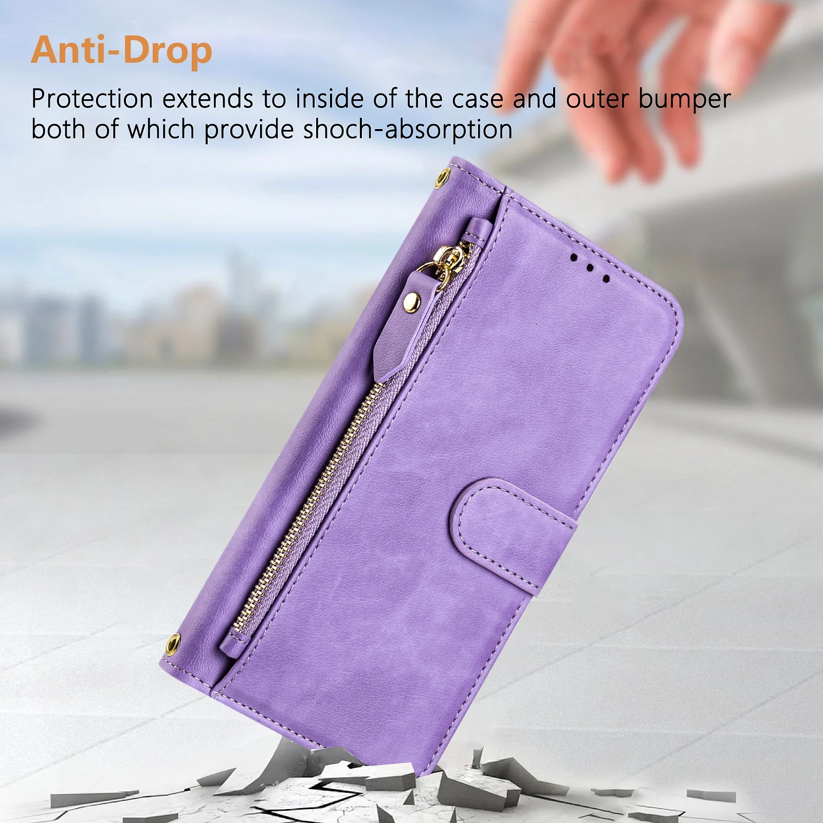 For iPhone 17 Pro Max Case Zipper Pocket Multiple Card Slots Leather Phone Cover - Purple - Image 7