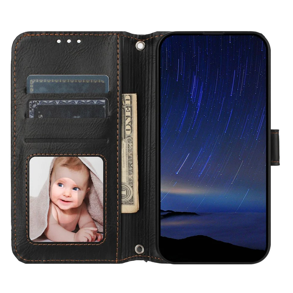For iPhone 17 Pro Max Case Zipper Pocket Wallet Leather Phone Cover with Wrist Strap - Black - Image 3